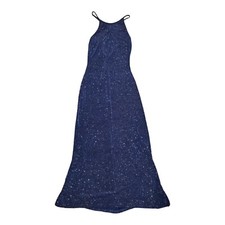 Vtg Jessica McClintock Gunne Sax Y2K Halter Dress Evening Gown Navy 11/12