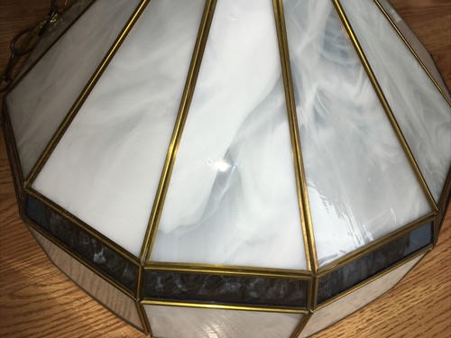 Beautiful Vintage Tiffany Style Hanging Swag Lamp Blue & White Panels~15.5" wide - Picture 5 of 11