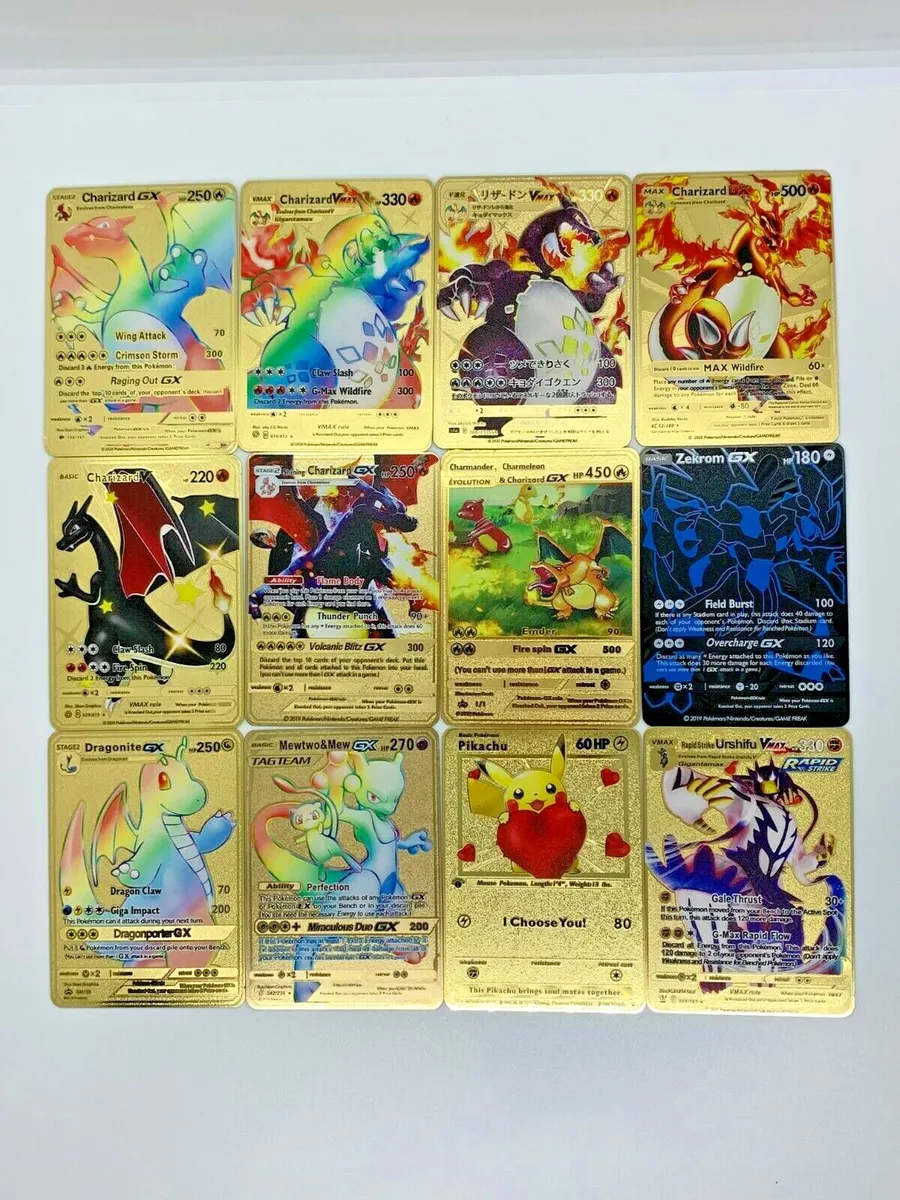 Pokémon Metal Gold Collection Cards, Mewtwo, Mew, V, Pikachu, Vmax