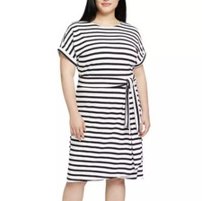 NWT Chaps Ladies' Crewneck Knit Dress, Black White Stripe XXL