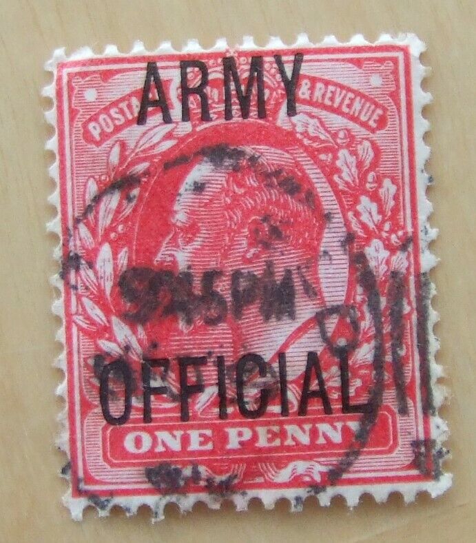 Army Official overprint on 1 penny Edward VII used GB stamp