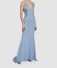  394 Faviana Couture Women's Blue Sleeveless Open Back Column Gown Dress Size 6