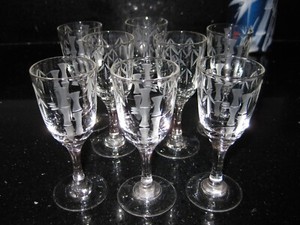 Bamboo Glasses Noritake Crystal 8 Cordial Stemmed Japan 50's Tiki Bar