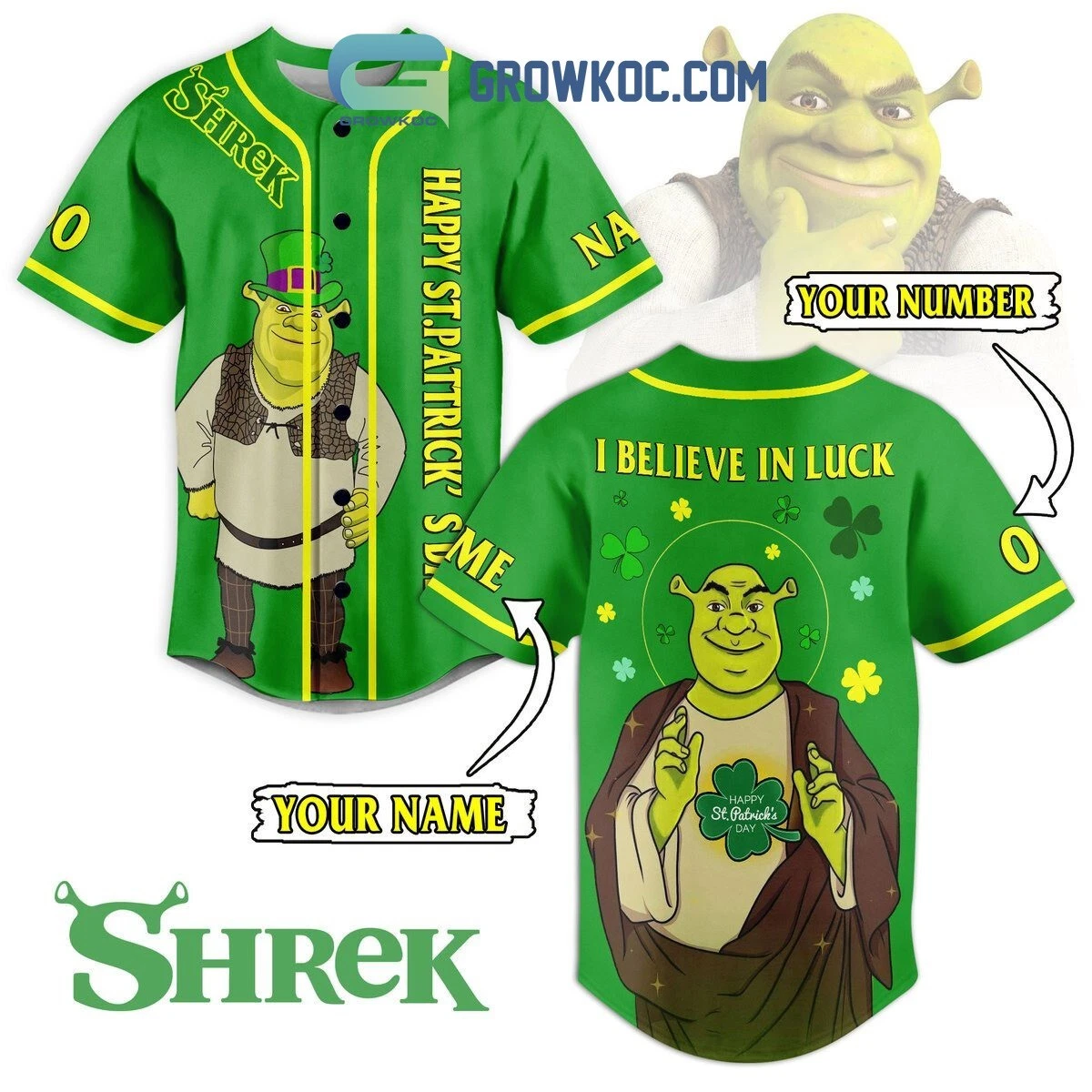 Shrek St. Patrick's Day Fan Personalized Baseball Jersey