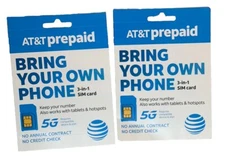 2 X NEW AT&T Prepaid Sim Card Bring Your Own Phone 5G 3 In 1 Fits Most Phones