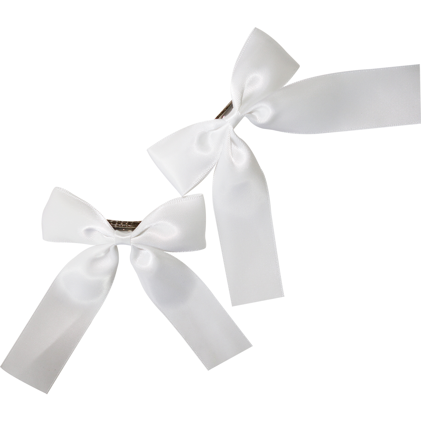 Pair Of White Hair Bow Ribbon Clips Grips Clasps Barrettes Girl