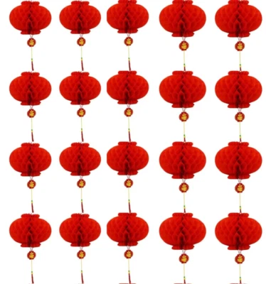 VENLOT 20 x Red Gold Chinese New Year 15cm Paper Lanterns Decorations Mega Value Set UK