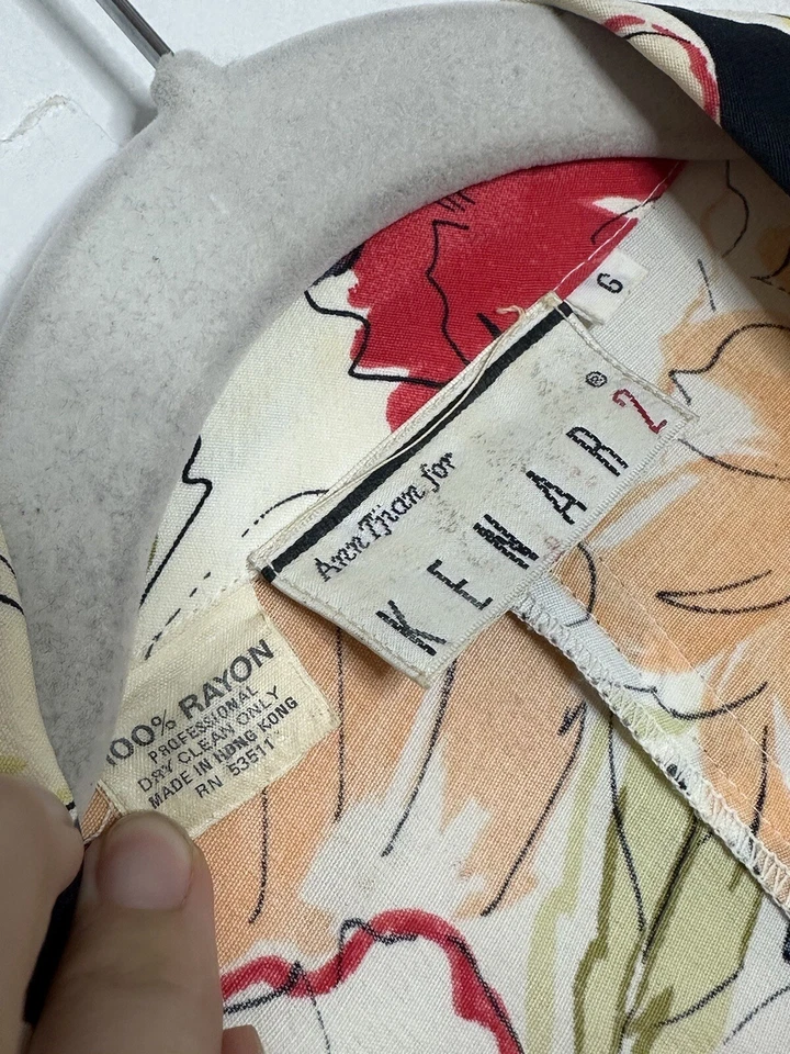 Vestido camisero vintage Ann Tian Kenar 2 blanco floral con botones talla 6 Foto 4 de 4