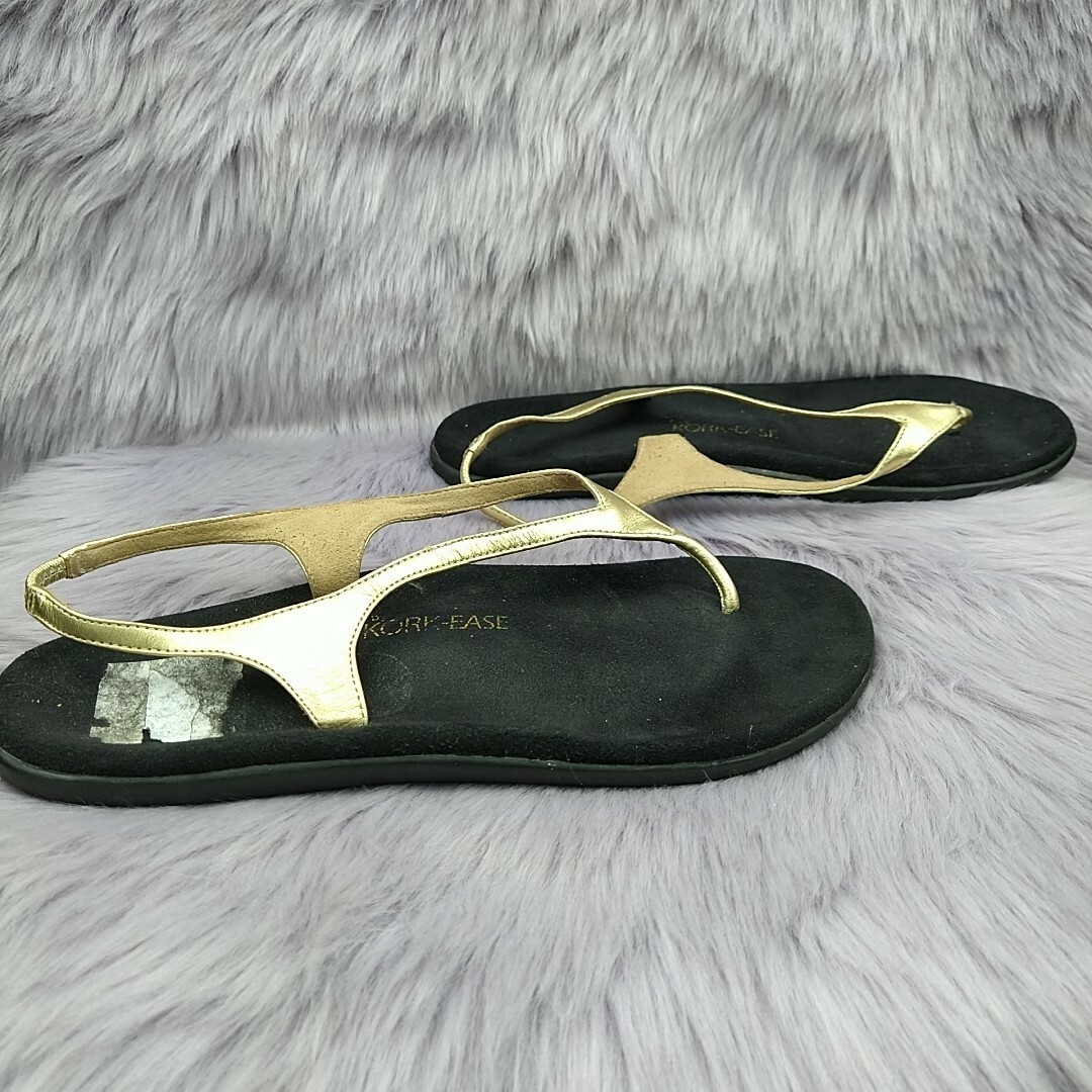 KorkEase Gold Leather Thong Slide Sandals Womens Siz… Gem