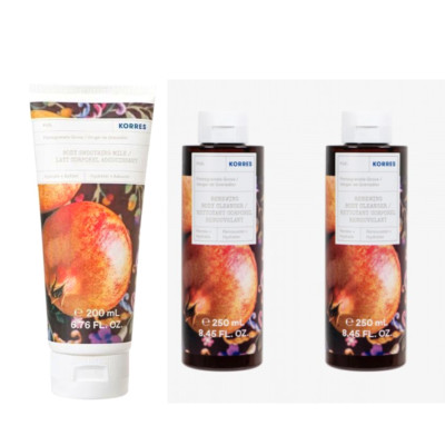 KORRES POMEGRANATE SHOWERGEL 250ml x 2 + POMEGRANATE BODY MILK 200ml New