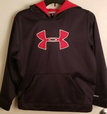 Under Armour Storm Black Red Long Sleeve Hoodie Boys Youth L 7-18