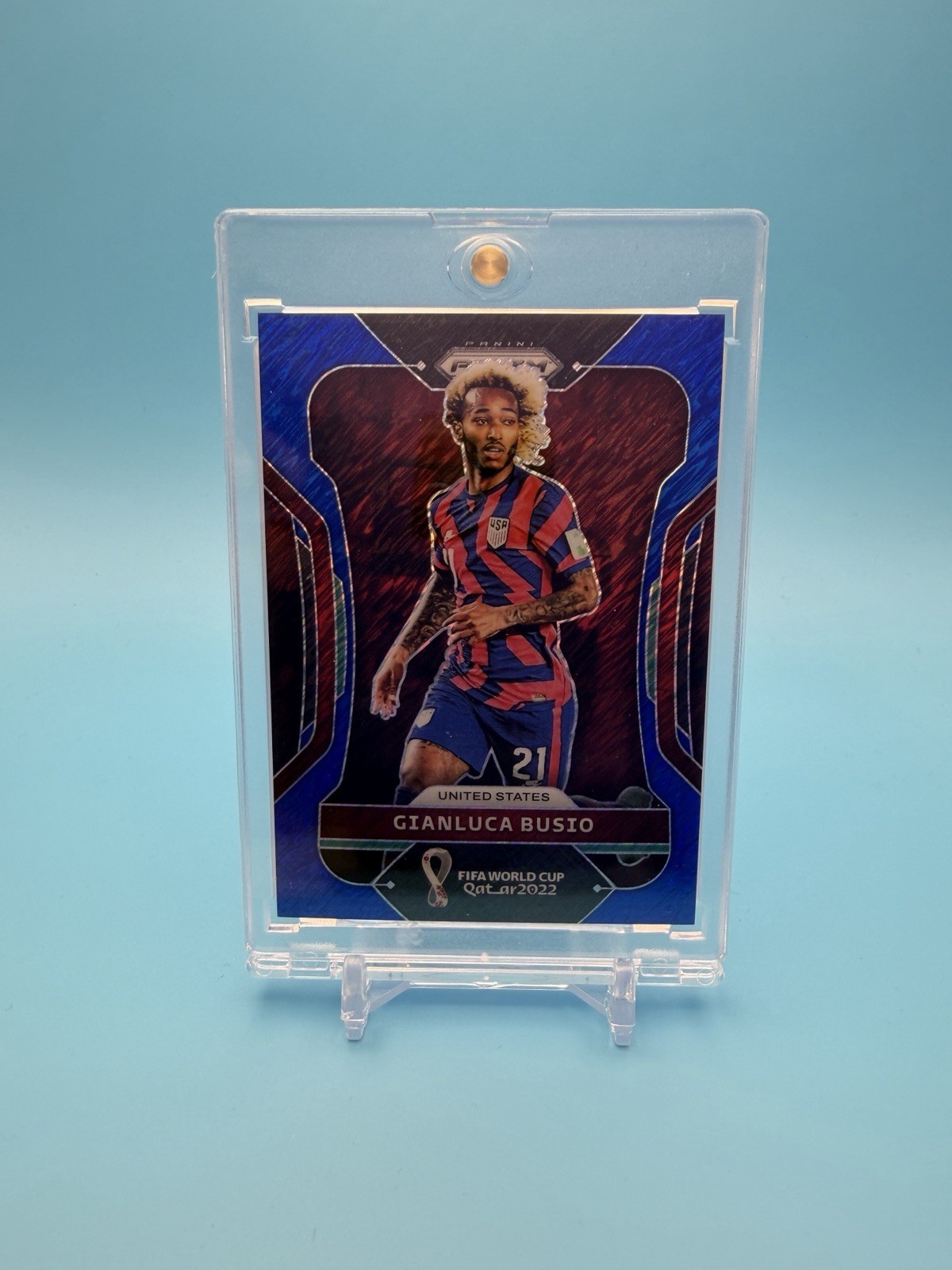 2022 Panini Prizm World Cup Gianluca Busio # 4/5 Blue Shimmer Prizm USMNT