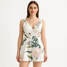 Blithe ivory Floral Front Keyhole Romper Size M