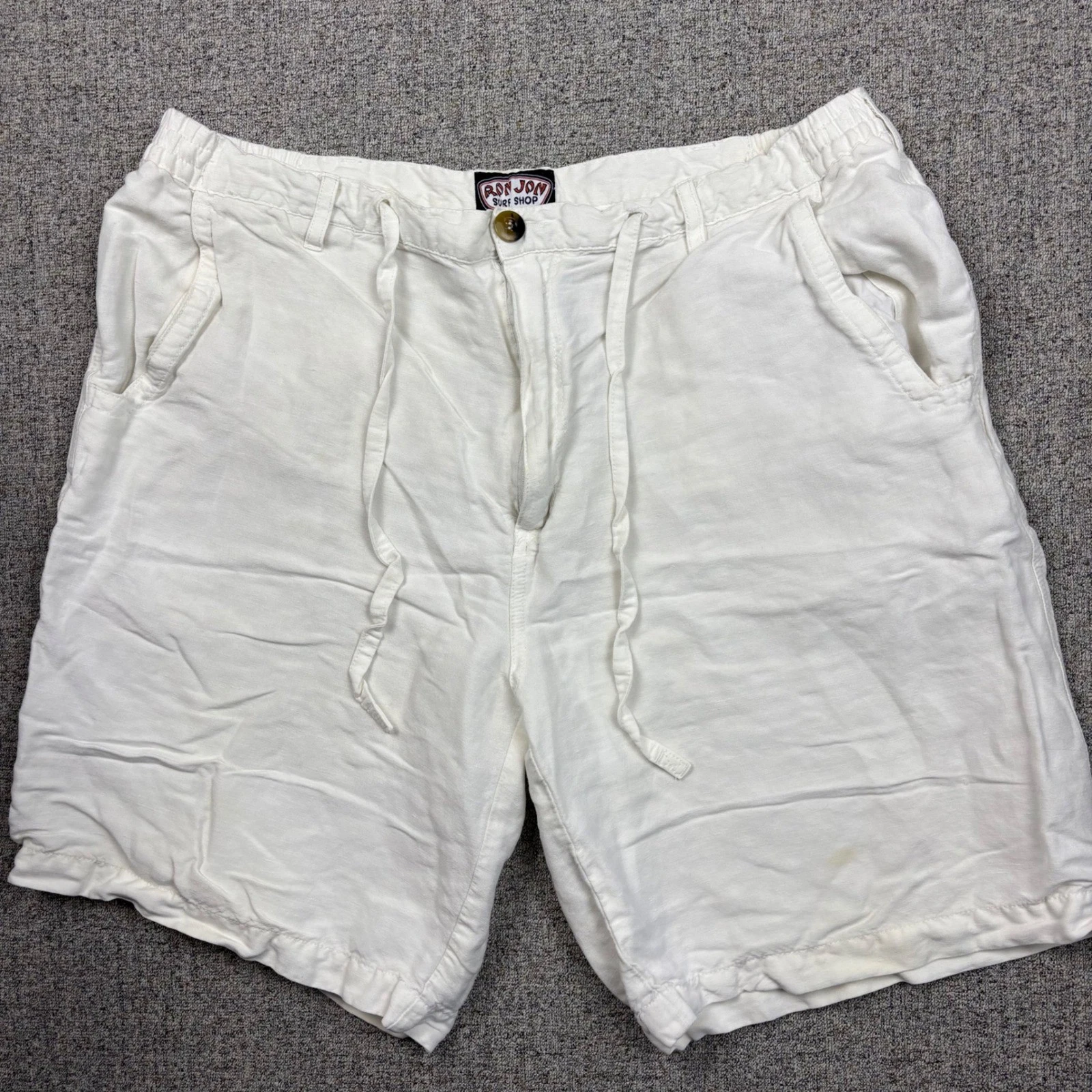 Ron Jon Surf Shop Mens Linen Blend Shorts White 38 Drawstring Cargo