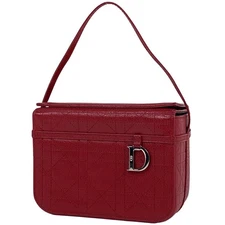 Christian Dior Red Leather Handbag Cannage Stitch Mini Box Purse USED 1213F