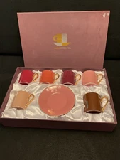 Vintage 1990s Classic Coffee and Tea Co. Aubergine Teacups and Saucers Set of 6