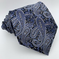 Pronto Uomo Tie XL EXTRA LONG 60 X3.75  Silk Paisley Metallic Blue Black Gray