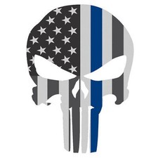 Thin Blue Line Punisher Decal Sticker Reflective Vinyl 4 X 5.5 Car Bike Window