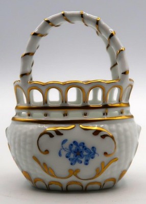 Herend, Hungary Chinese Bouquet Blue 7552 Small Pierced Basket, 3 1/2''
