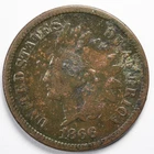 1866 Indian Head Penny Cent Very Good (VG) Damaged