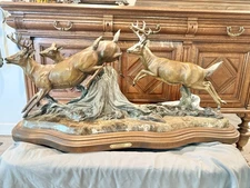 Very Large Dennis Jones Bronze Sculpture Autumn Gold Deer Bronze 35”