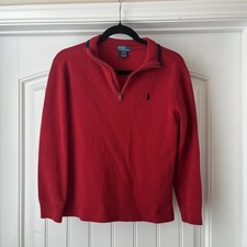 Polo Ralph Lauren Sweater Rib Knit 1/4 Zip Mock Neck Red Youth Size M 10-12 VTG