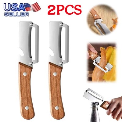 2 Pack 2 in 1 Multi Functional Vegetable Peeler with Bottle Opener and Wooden US