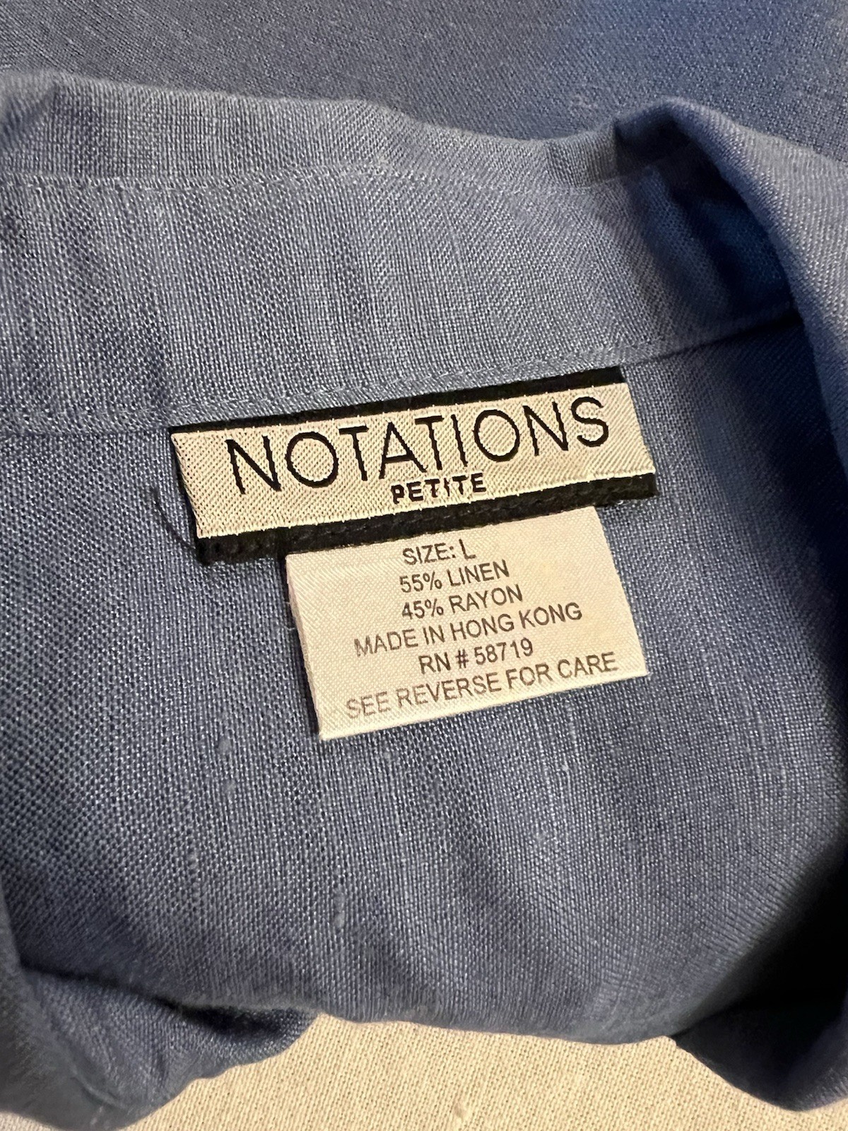 Notations Blue Linen Button up Collared Shirt Lon… - image 7
