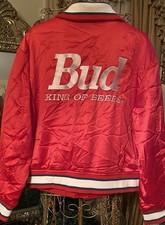 Vtg Budweiser Bomber Jacket Red/White Satin BUD KING OF BEER Men  s Sz Medium