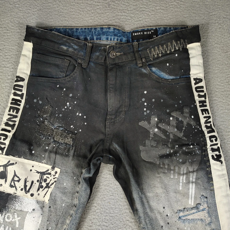 Bermudas Smoke Rise para Hombres 32 Multicolor Denim Graffiti Distressed Punk R&B Foto 2 de 4