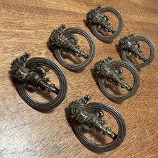 6 Brass Drawer Pulls Drop Ring Floral Rose Cottagecore Knobs Victorian Hardware