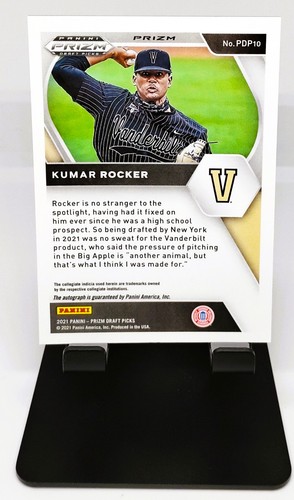 Kumar Rocker Raro 2021 Panini PDP 10 Base Autógrafos Prizms Verde y Amarillo Hyper - Imagen 2 de 2