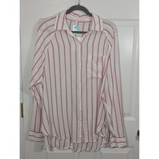 Z Supply The Perfect Line Top M White Pink Stripe Linen Blend Button Up NWT