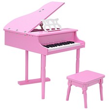 Musical Instrument Toy 30-Key Children Mini Grand Piano with Bench-Pink - Color: