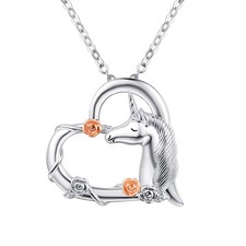 Unicorn Necklace Gifts for Women S925 Sterling Silver Unicorns with Rose Flower