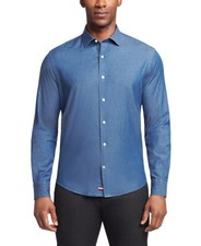 Tommy Hilfiger Men's Flex Reg Fit Washed Untucked Dress Shirt Blue-16-16.5 34/35