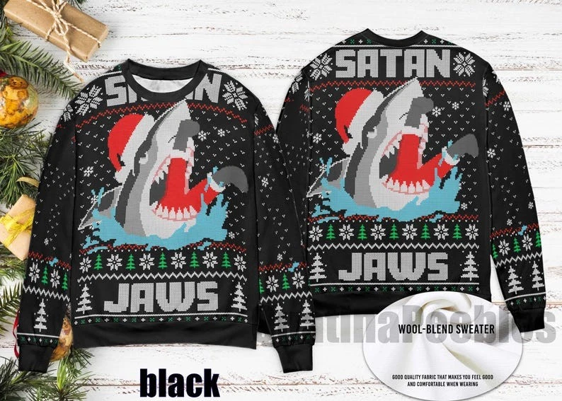 Santa Jaws Shark Men's Ugly Sweater Ugly Sweater, Santa Jaw Christmas Sweater