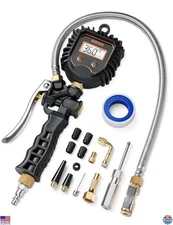 Digital Tire Pressure Gauge 250PSI Heavy Duty Inflator with Braided Hose & Dial