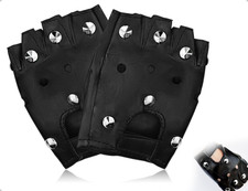 Punk Fingerlos Handschuhe,Aushöhlen Fingerlose Lederhandschuhe mit Nieten,verwen