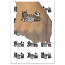 Raccoon and Opossum Drumming on Trash Can Temporary Tattoo Fake Body Art