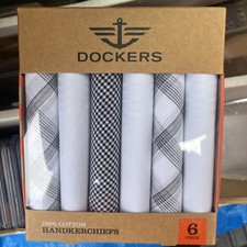 Dockers Handkerchiefs 100 Cotton Set of 6 - NIB Blue/White