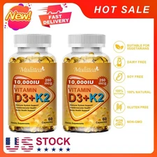 (2 Bottles) Vitamin K2 (MK7) D3 10000 IU Supplement, BioPerine Capsules, Immune