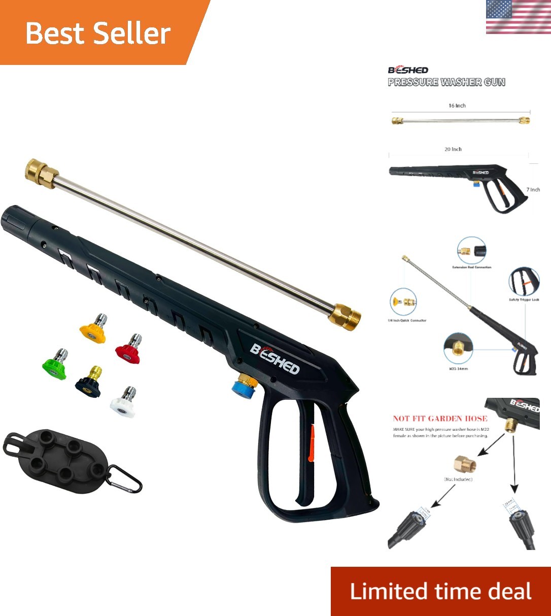 3000 PSI Heavy-Duty Pressure Washer Gun with Comfort Grip for Home and Outdoor Cleaning