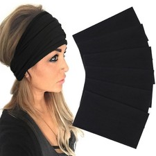 6 Pack Wide Boho Headbands for Women, Extra Large Turban Hairband, Black