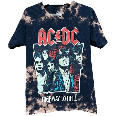 ACDC Highway To Hell Band Tee S Black Brown Tie Dye Shirt Short Sleeve Unisex
