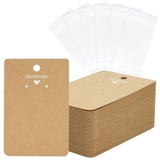 100Pcs Earring Display Cards with Bags Necklace Display Cards, 3.5x2.4 Brown