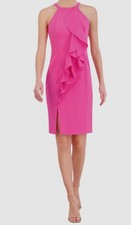 Vince Camuto Women's Pink Laguna Crepe Bodycon Front-Ruffle Dress Size 6