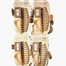 4 Pack Kitsch Recycled Plastic Hair Claw Clips Set, Beige/Brown Solid Classic