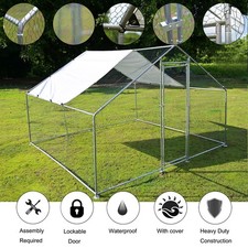 Large 10 FT Metal Poultry Cage with Cover Set Hen Run House Walk-in Chicken Coop