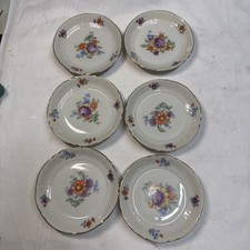Porzellan Untersetzer Set 6 St&uuml;ck Blumendekor Metallrand Schumann Bavaria
